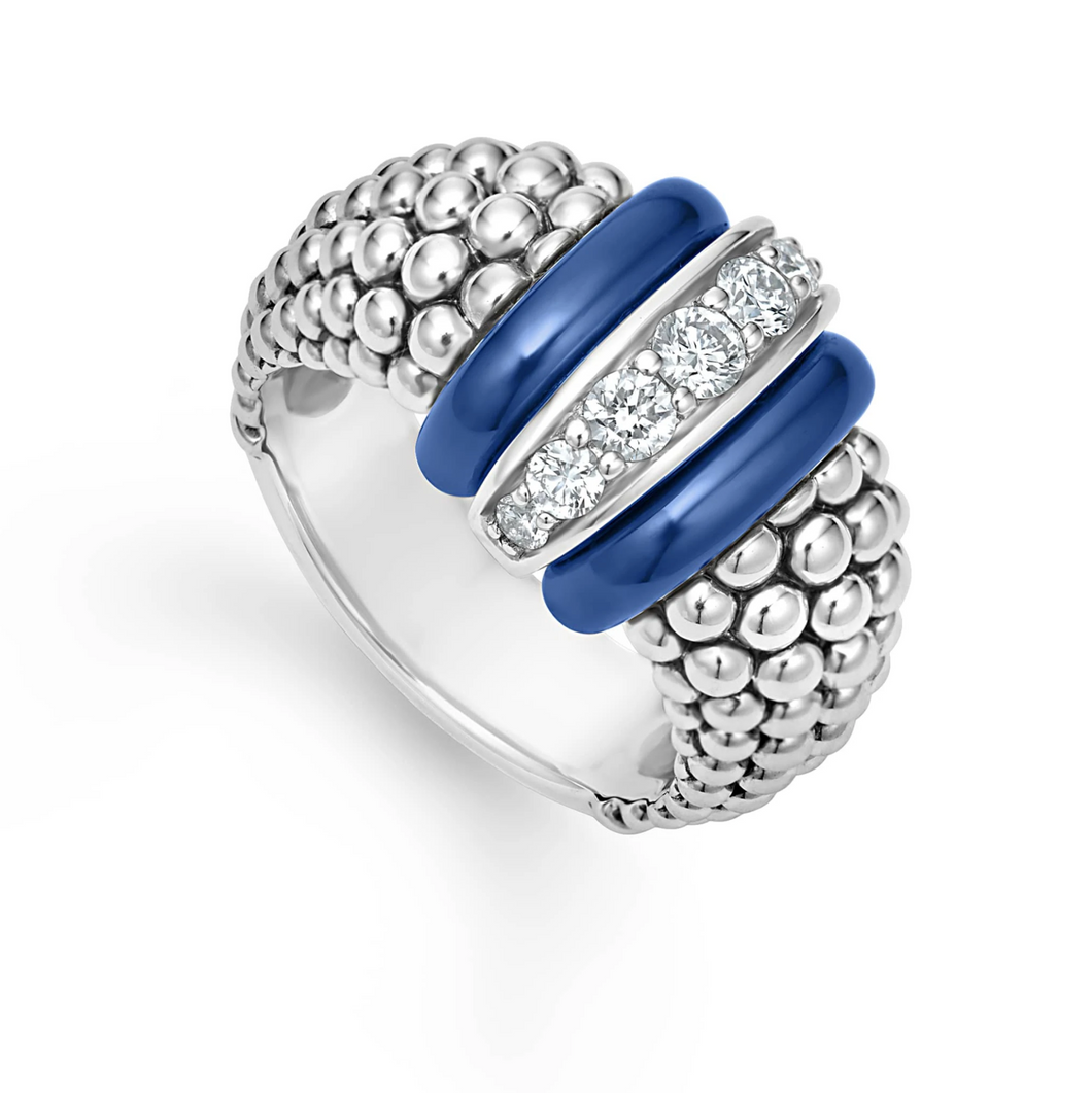 Blue Caviar Single Station Diamond Ceramic Caviar Ring