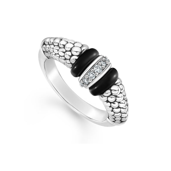 Black Caviar Ceramic and Caviar Diamond Ring