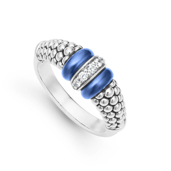 Blue Caviar Ceramic and Caviar Diamond Ring