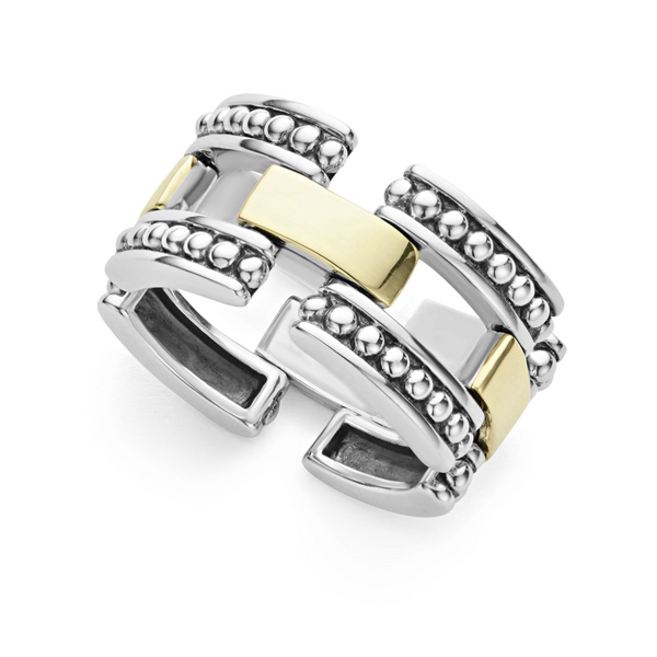 High Bar Gold Caviar Link Ring