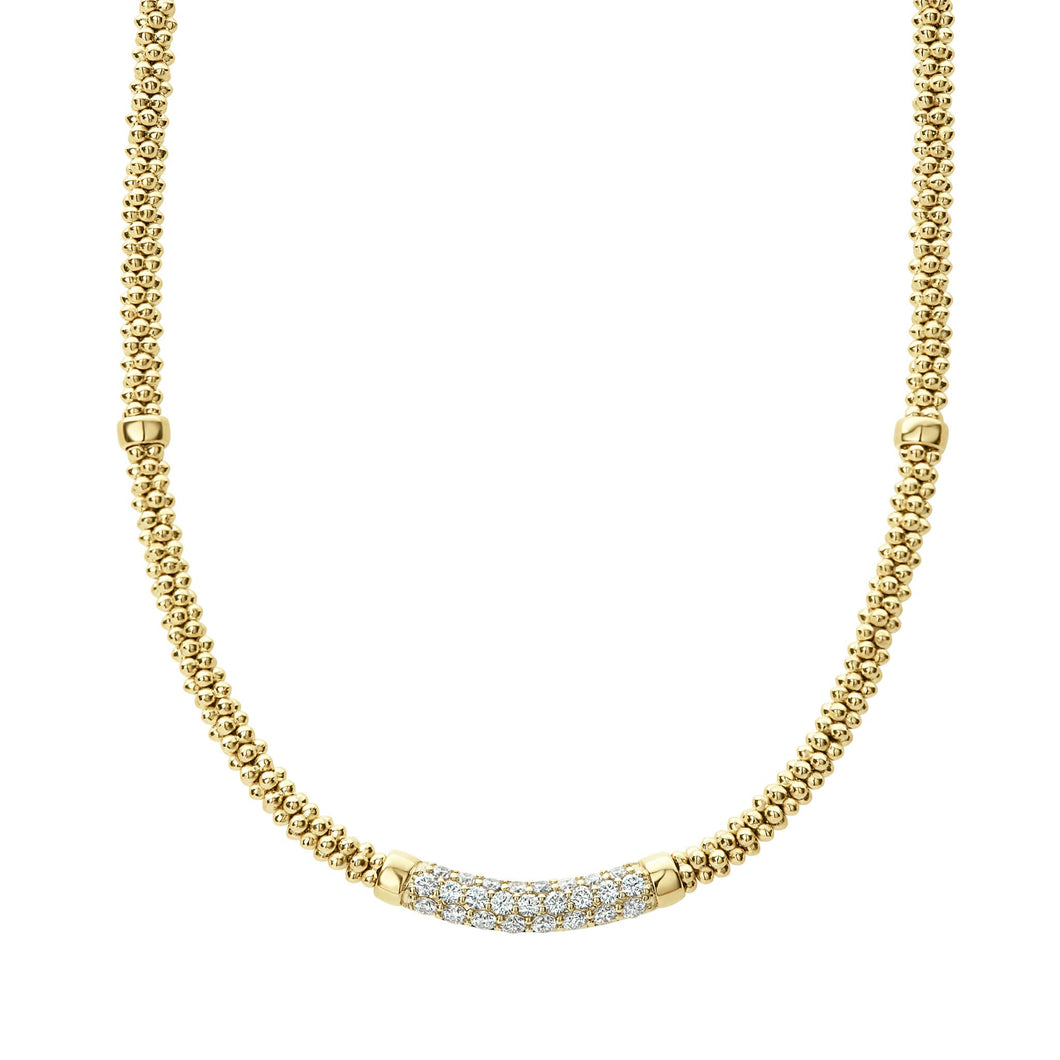 Gold Caviar Eight Gold Station Diamond Caviar Necklace