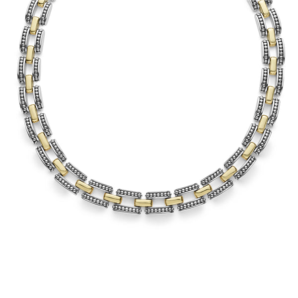High Bar Gold Caviar Link Necklace