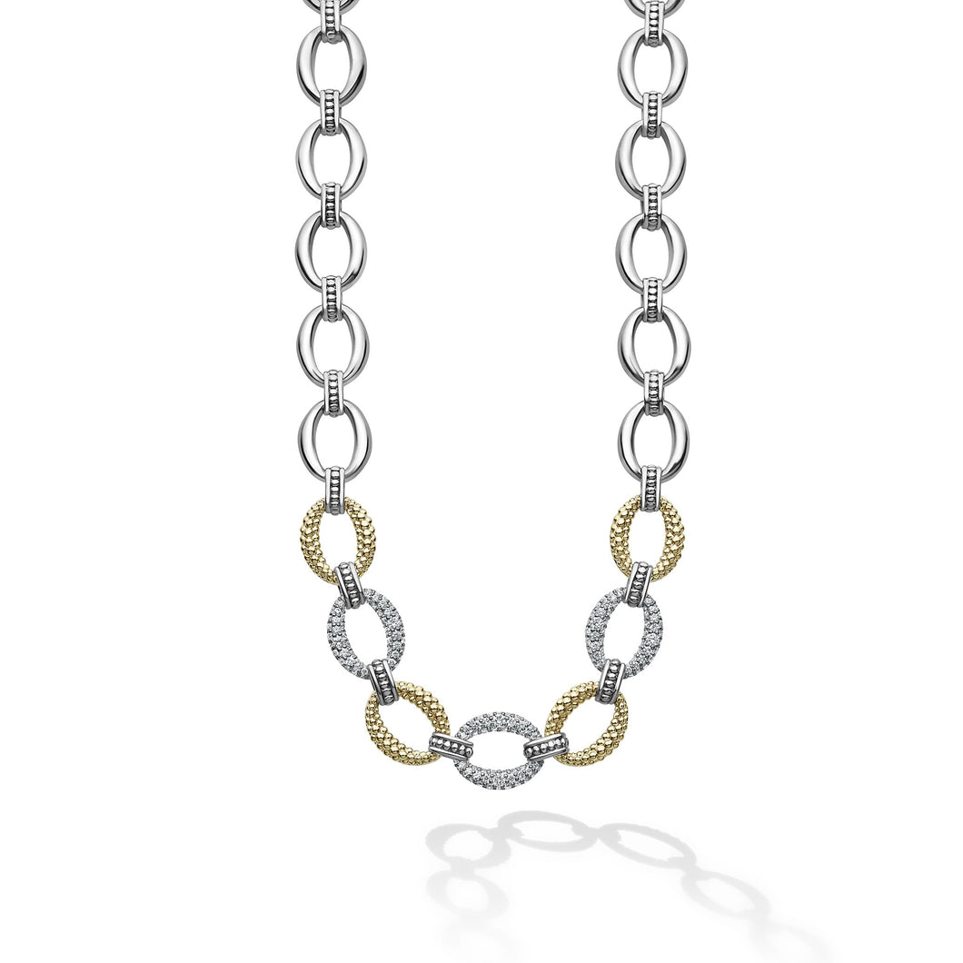 Caviar Lux Three Station Diamond Link Necklace