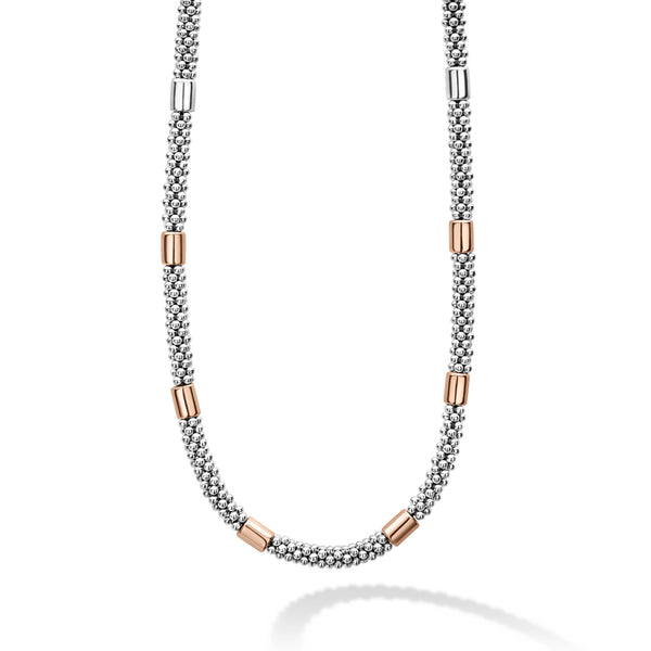 High Bar 5mm Rose Gold Station Caviar Necklace