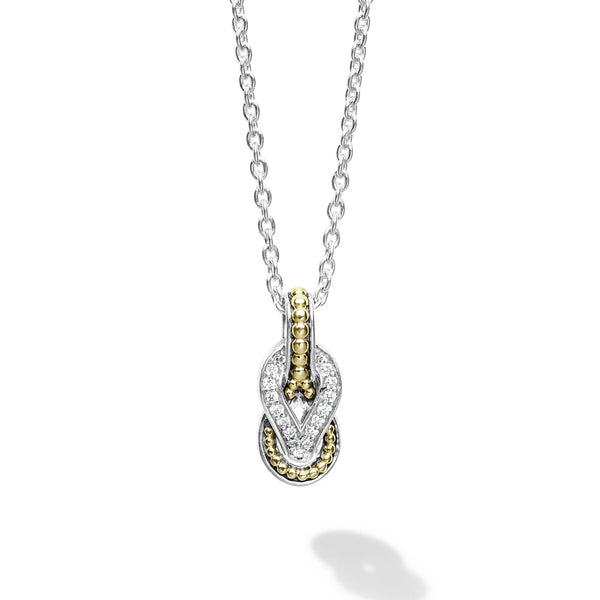 Newport Small Two Tone Knot Diamond Pendant Necklace