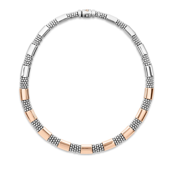 High Bar 12mm Rose Gold Station Caviar Necklace