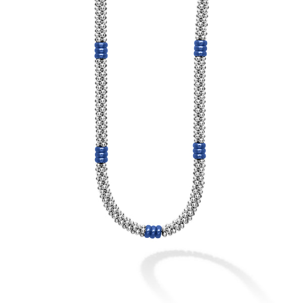 Blue Caviar Ceramic Three Bead Station Caviar Necklace