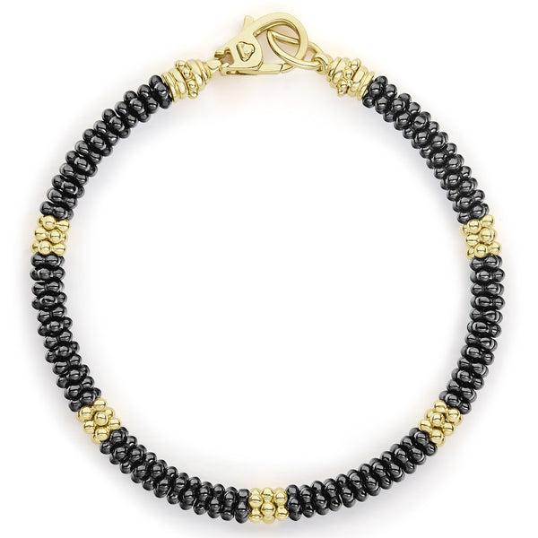 Black Caviar Five Small Gold Station Ceramic Beaded Bracelet