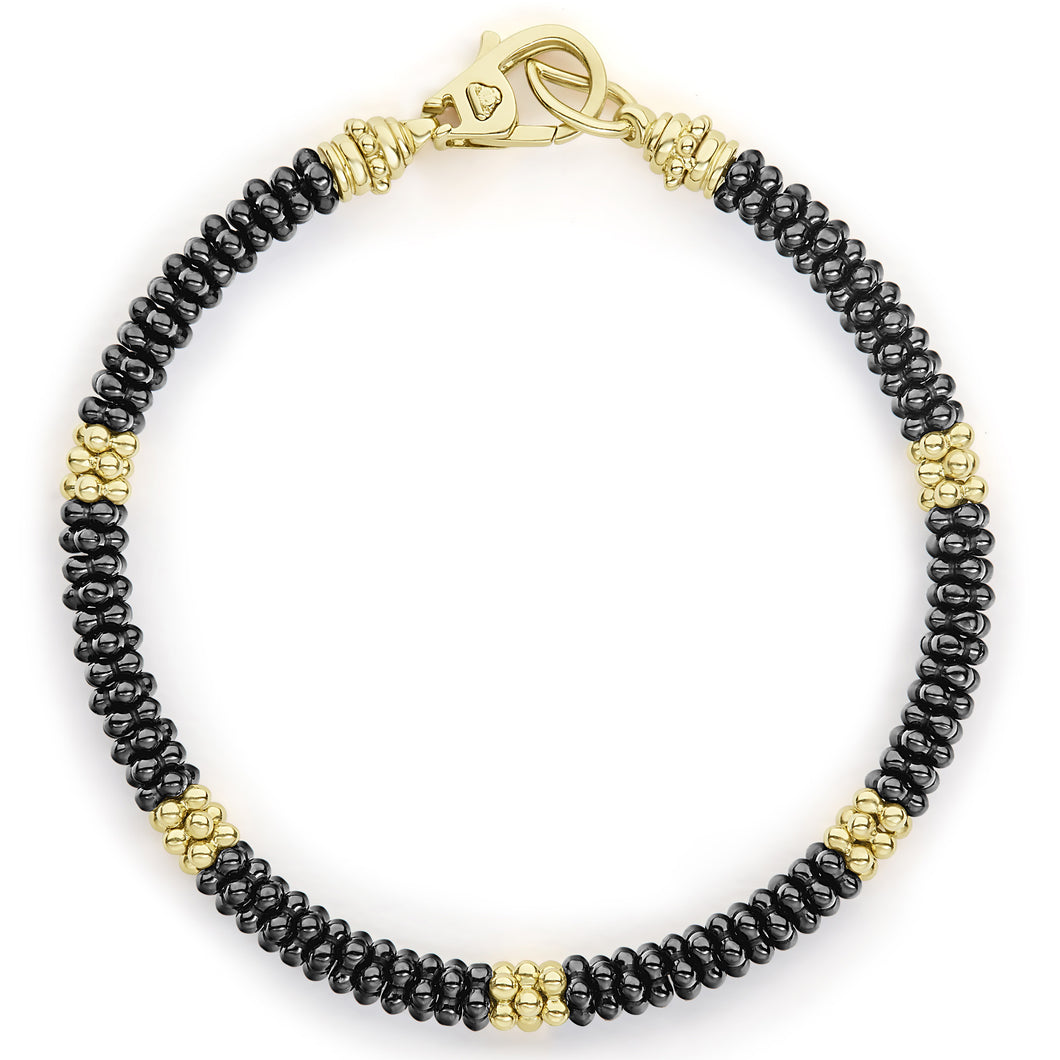 Black Caviar Five Small Gold Station Ceramic Beaded Bracelet