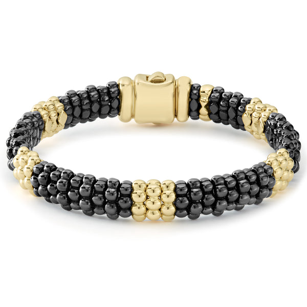 Black Caviar Five Gold Station Ceramic Beaded Bracelet