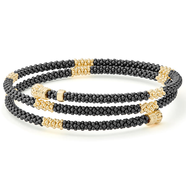 Black Caviar Gold Small Station Ceramic Wrap Bracelet