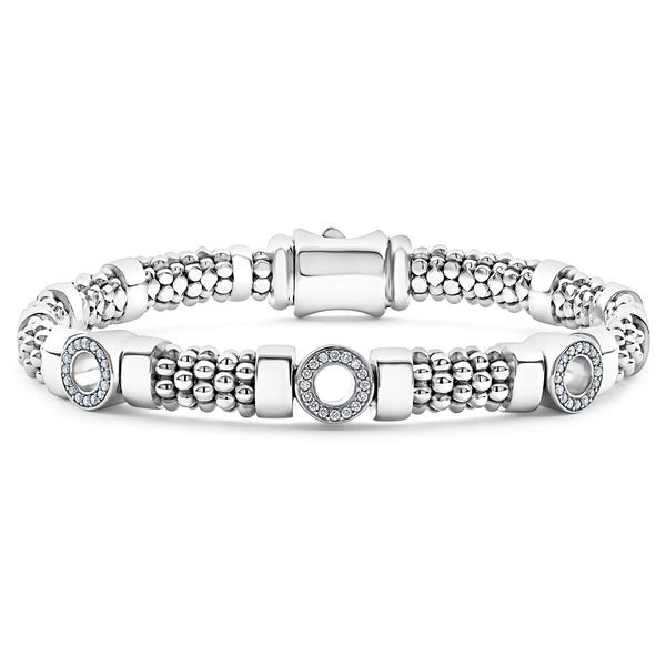 Caviar Spark Medium Three Station Diamond Circle Caviar Bracelet