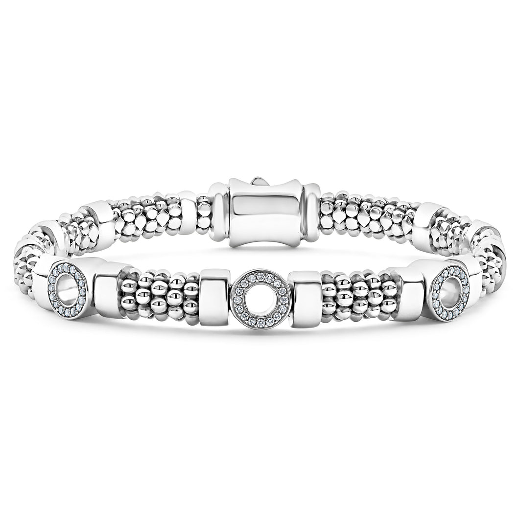 Caviar Spark Medium Three Station Diamond Circle Caviar Bracelet