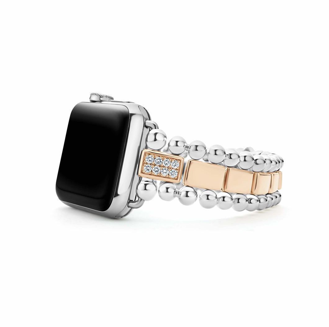 Smart Caviar 18K Rose Gold and Sterling Silver Single Diamond Watch Bracelet 38-44mm