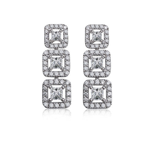 Three Stone Drop Earrings 18k White Gold (1.50 ct. tw.)
