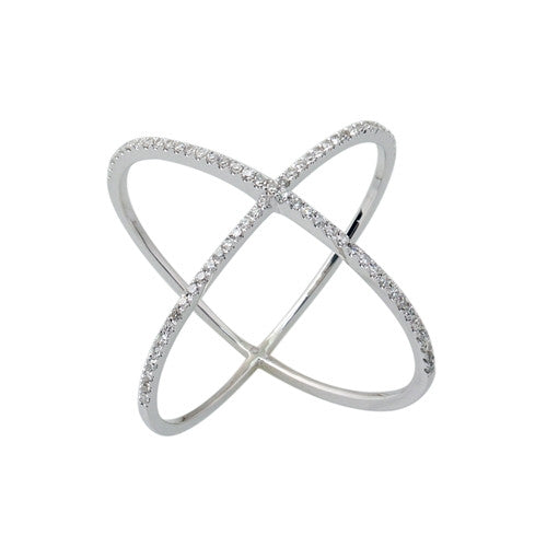 Diamond X Ring 14k White Gold