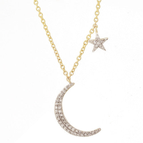 Diamond Moon and Star Necklace 