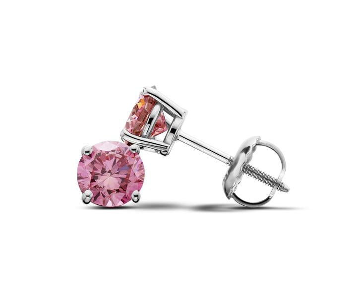 Pink Lab-Created Diamond Stud Earrings in 14K White Gold