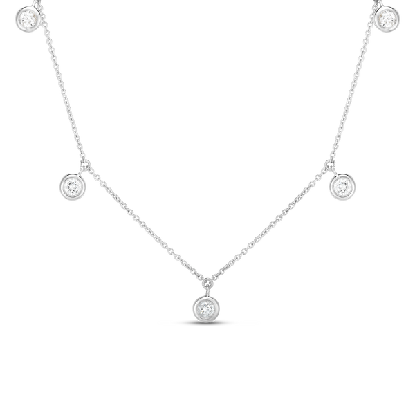 18K White Gold Five Diamond Drop Station Necklace