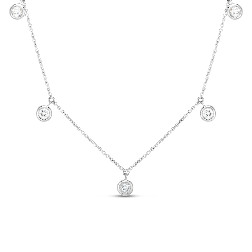 18K White Gold Five Diamond Drop Station Necklace
