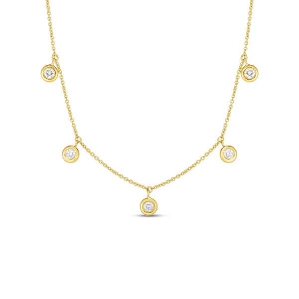 18K Yellow Gold Five Diamond Drop Station Necklace
