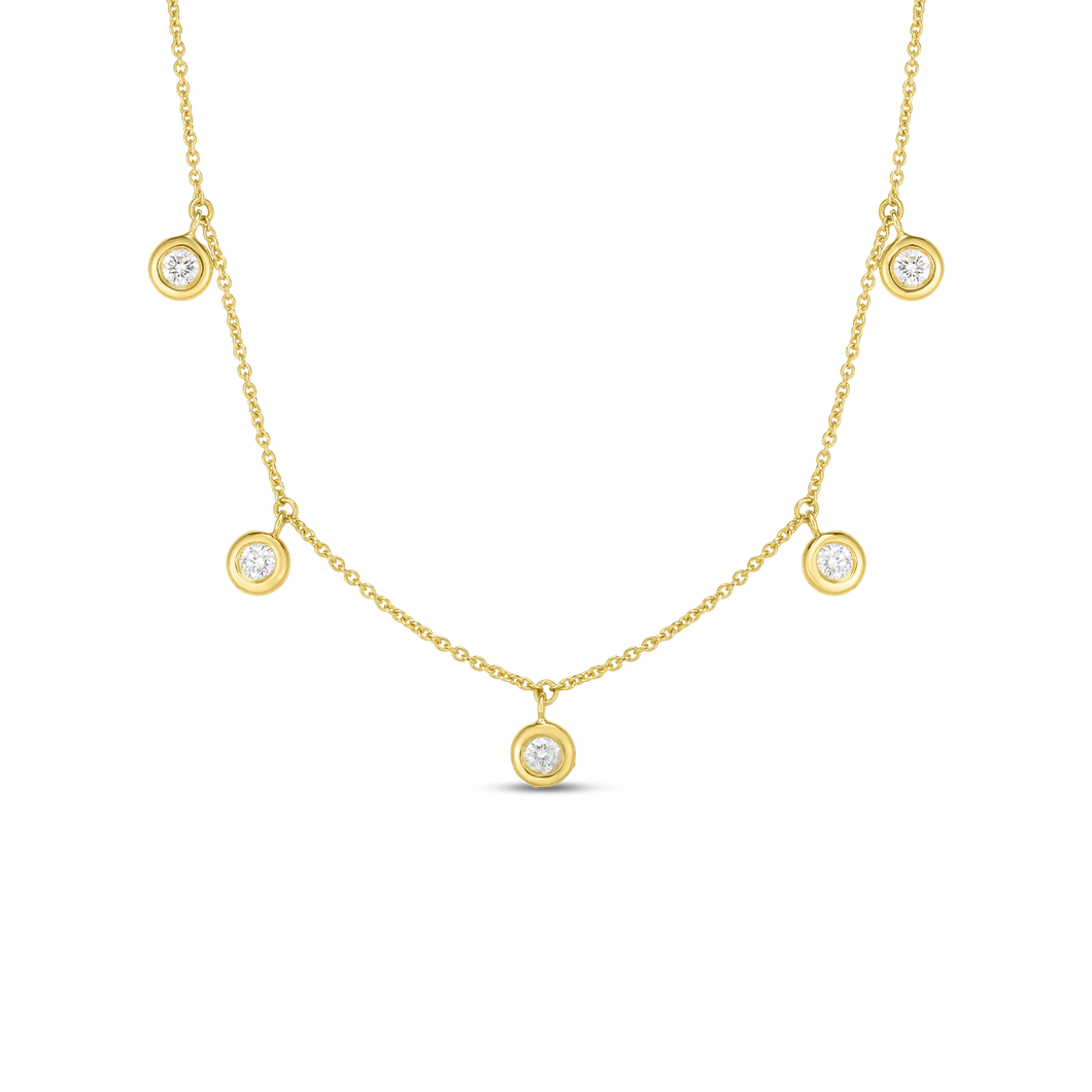 18K Yellow Gold Five Diamond Drop Station Necklace