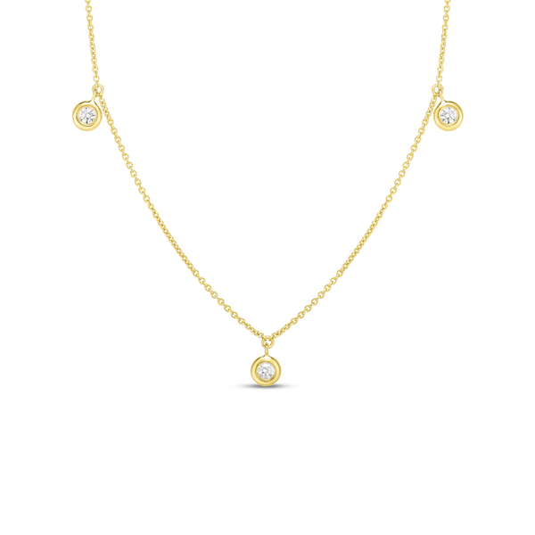 18K Yellow Gold Three Diamond Drop Station Necklace