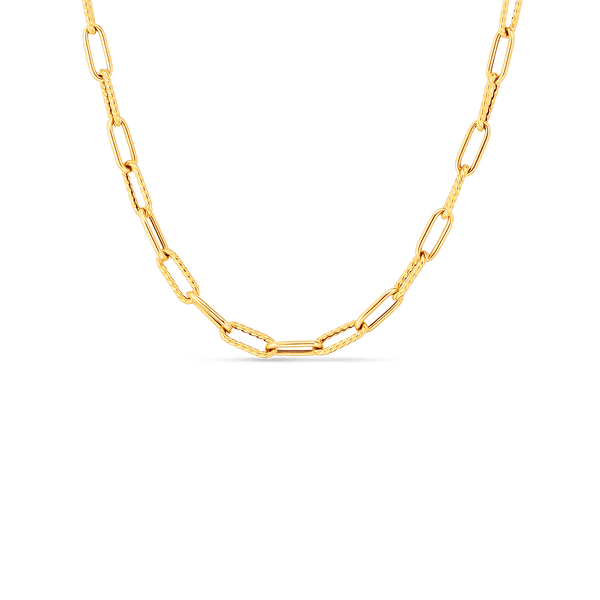 18K Alternating Polished & Fluted Fine Paperclip Link 17" Chain