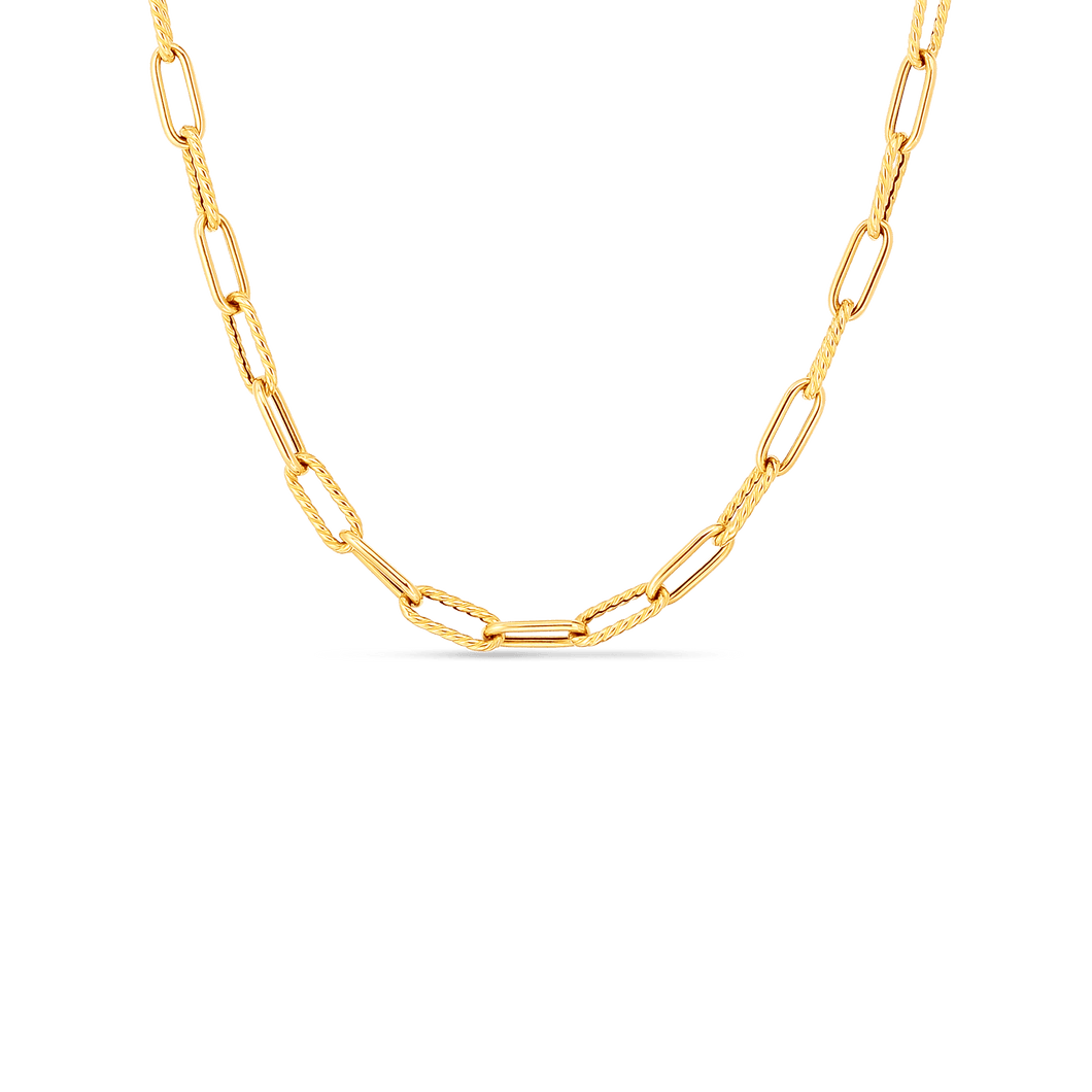 18K Alternating Polished & Fluted Fine Paperclip Link 17