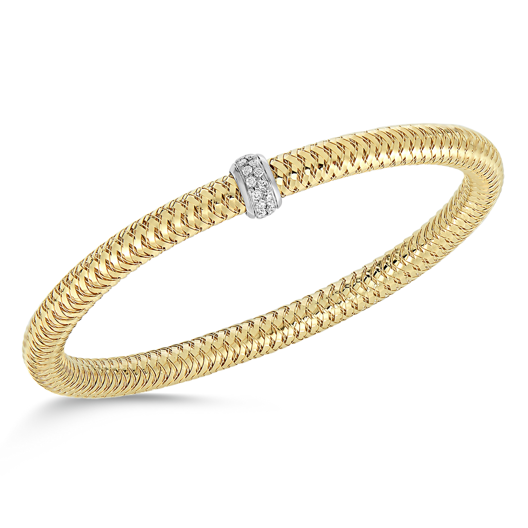 18K Yellow Gold Flexible Bangle With Diamonds