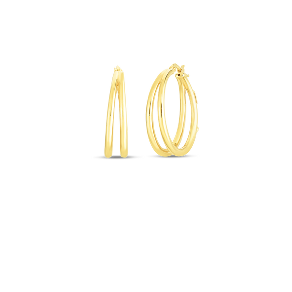 18K Yellow Gold Double Row Hoop Earrings