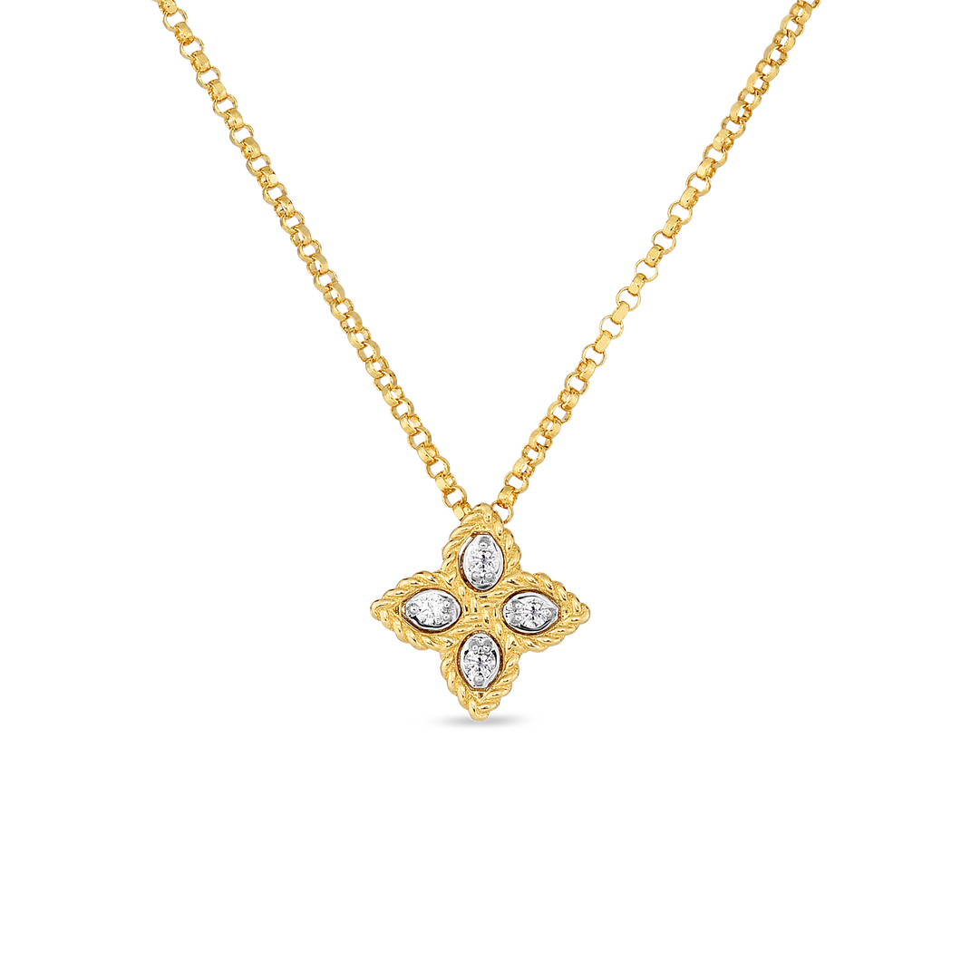 18K Yellow Gold Small Pendant With Diamonds Princess Flower