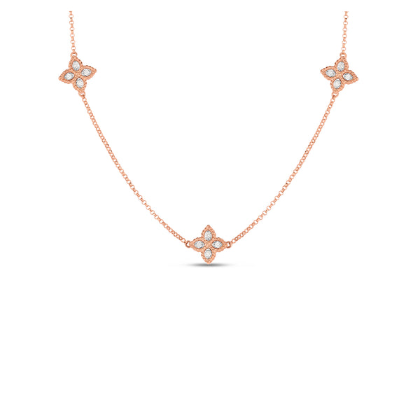 18K Rose Gold Black & White Diamond Reversible Flower Necklace