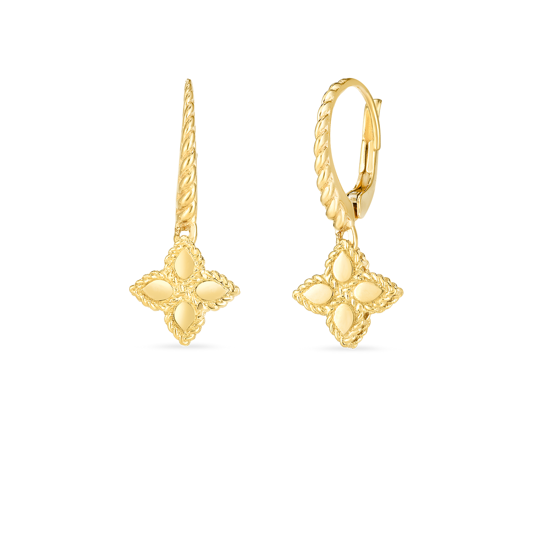 18K Yellow Gold Princess Flower Small Drop Earrings