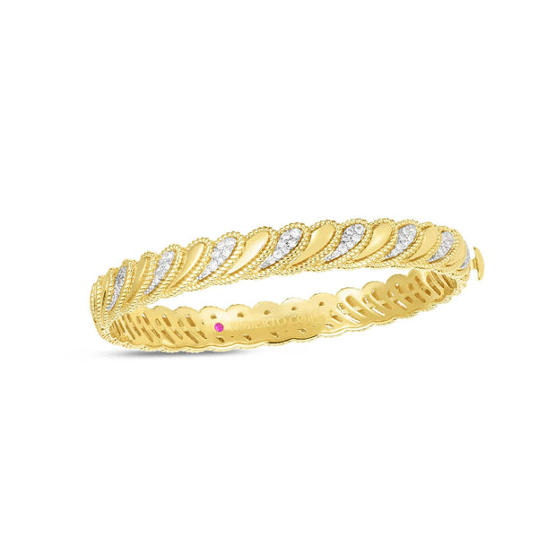 18K Yellow Gold Diamond Byzantine Barocco Polished Bangle