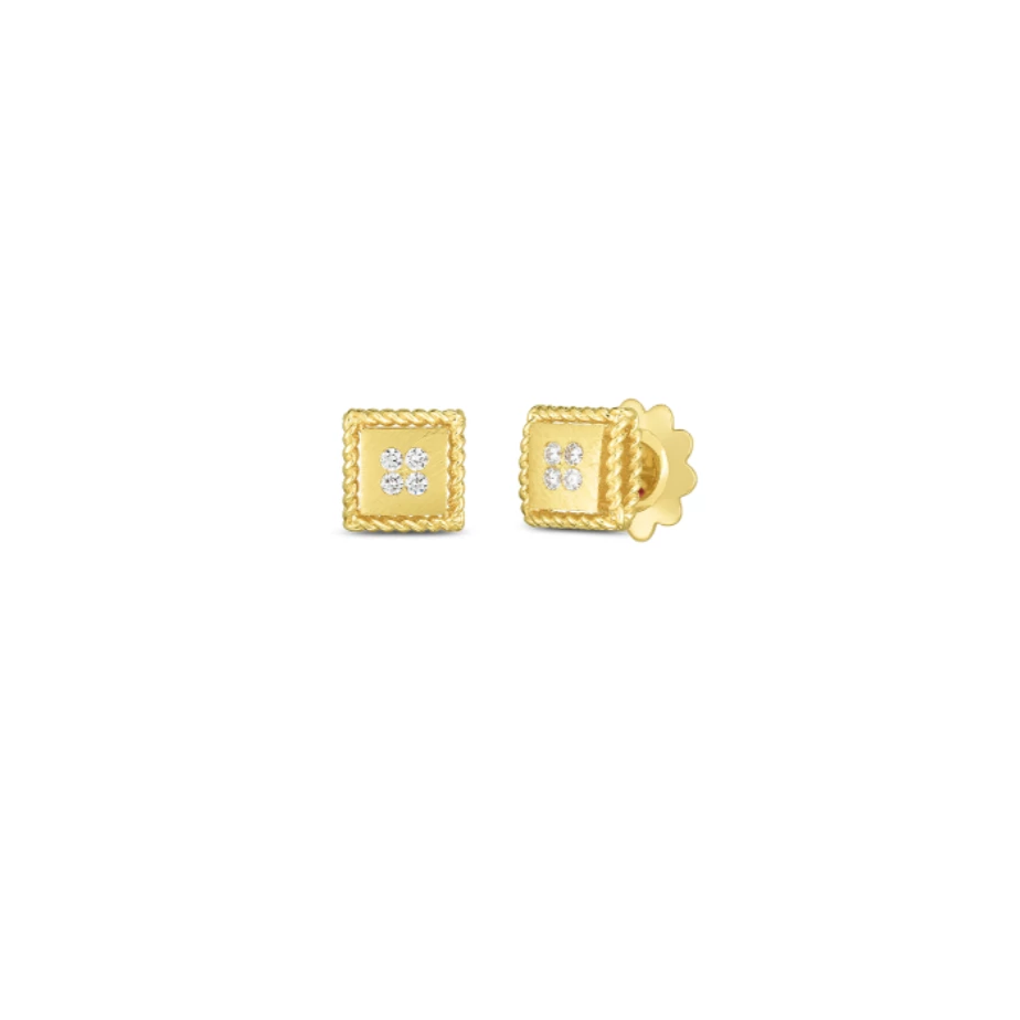 18K Yellow Gold Palazzo Ducale Satin Stud Diamond Earrings With Diamond Accent