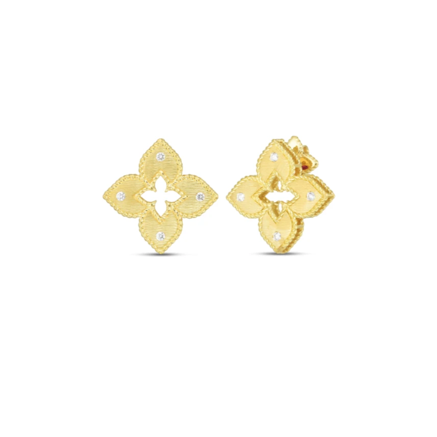 18K Yellow Gold Petite Venetian Princess Satin Stud Earrings With Diamonds
