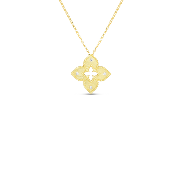 18K Yellow Gold Petite Venetian Princess Satin Flower With Diamond Accents