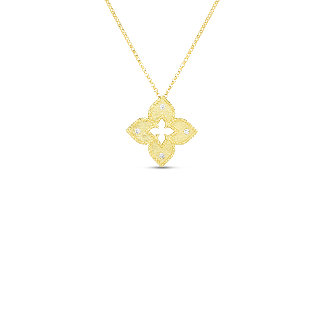 18K Yellow Gold Petite Venetian Princess Satin Flower With Diamond Accents