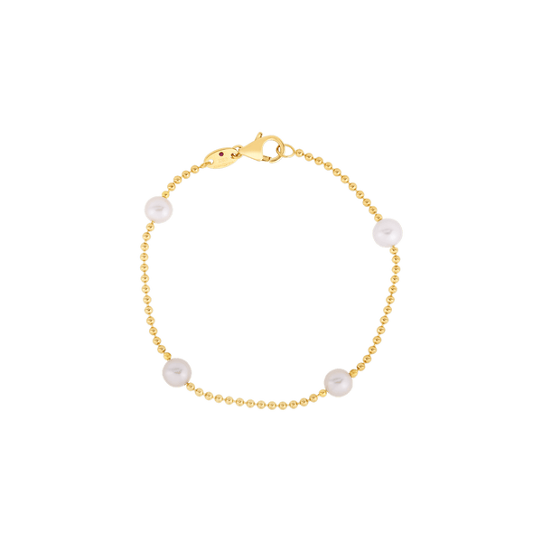 18K Yellow Gold 4 Station Pearl Bracelet