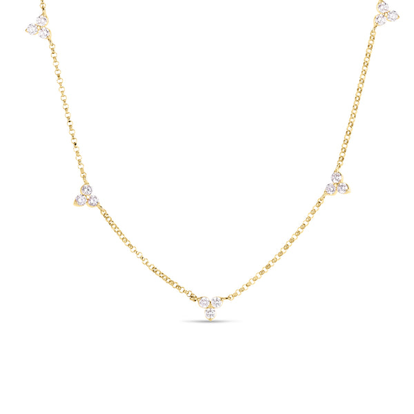 18K Yellow Gold DBI Diamond Flower 5 Station Necklace