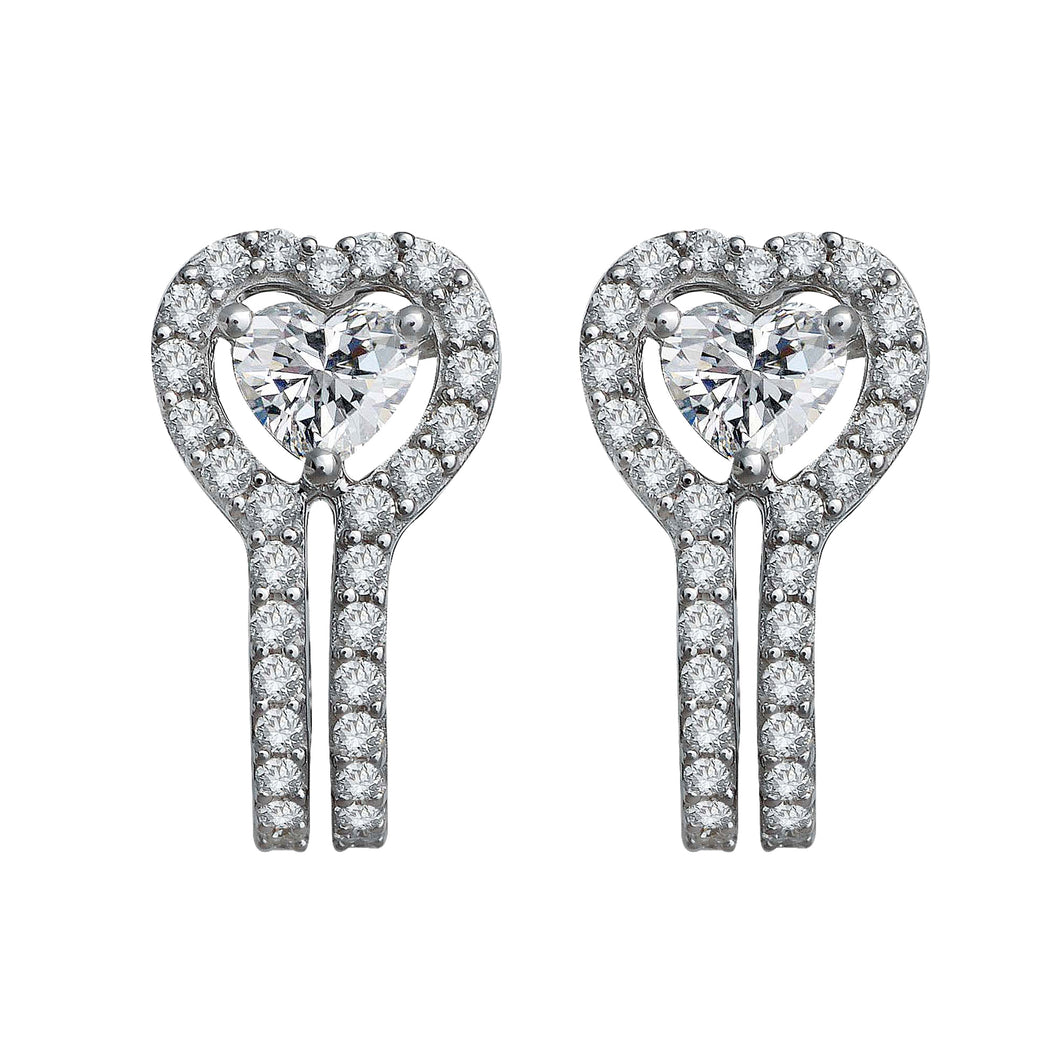 14K White Gold 0.83CTW Half Hoop Diamond Heart Earrings