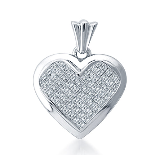 14K White Gold 2.00CTW Invisible Set Diamond Heart Pendant