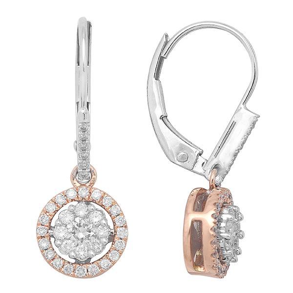 0.50 CTW Cluster Diamond Circle Halo Drop Earrings Leverback Earrings