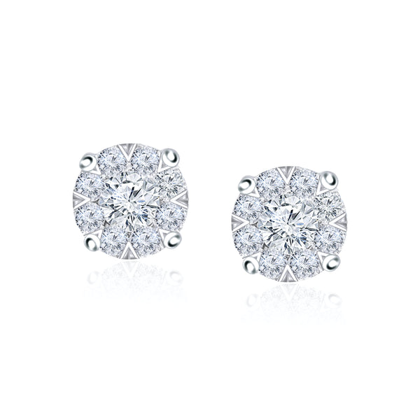 Diamond Cluster Stud Earrings 14k White Gold (1.50 ct. tw.)