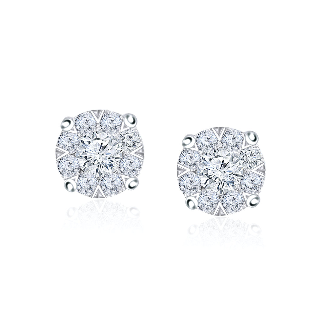Diamond Cluster Stud Earrings 14k White Gold (0.38 ct. tw.)