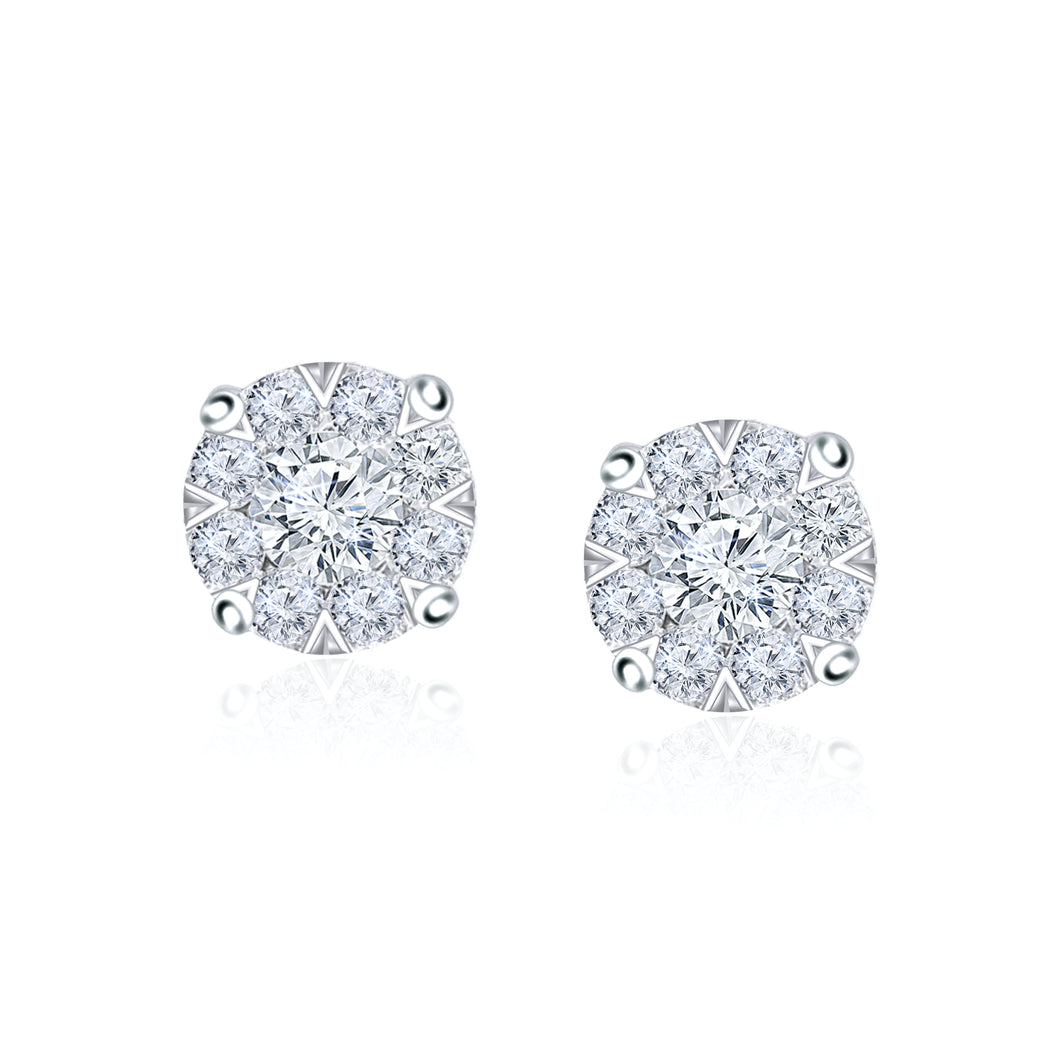 Diamond Cluster Stud Earrings 14k White Gold (1.00 ct. tw.)