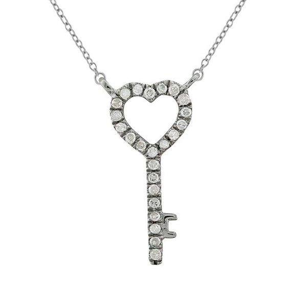 14K White Gold 0.10CTW Diamond Heart Key Pendant