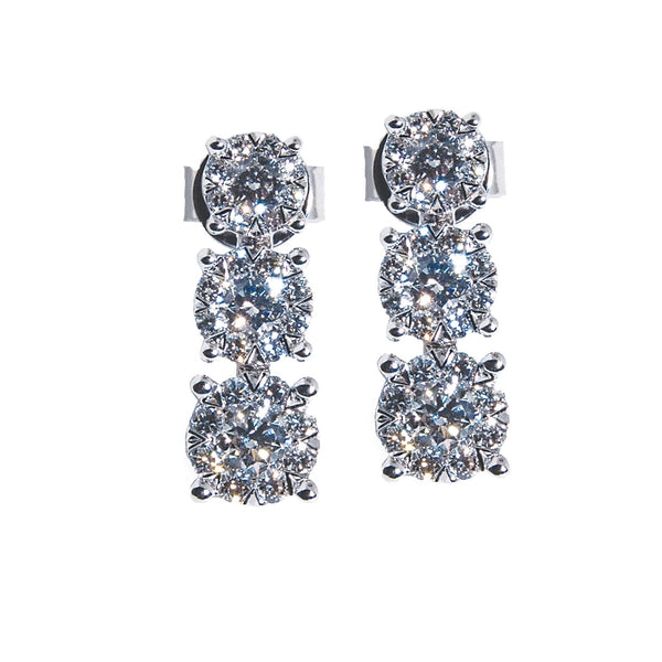 1.00 CTW Three Cluster Drop Earrings