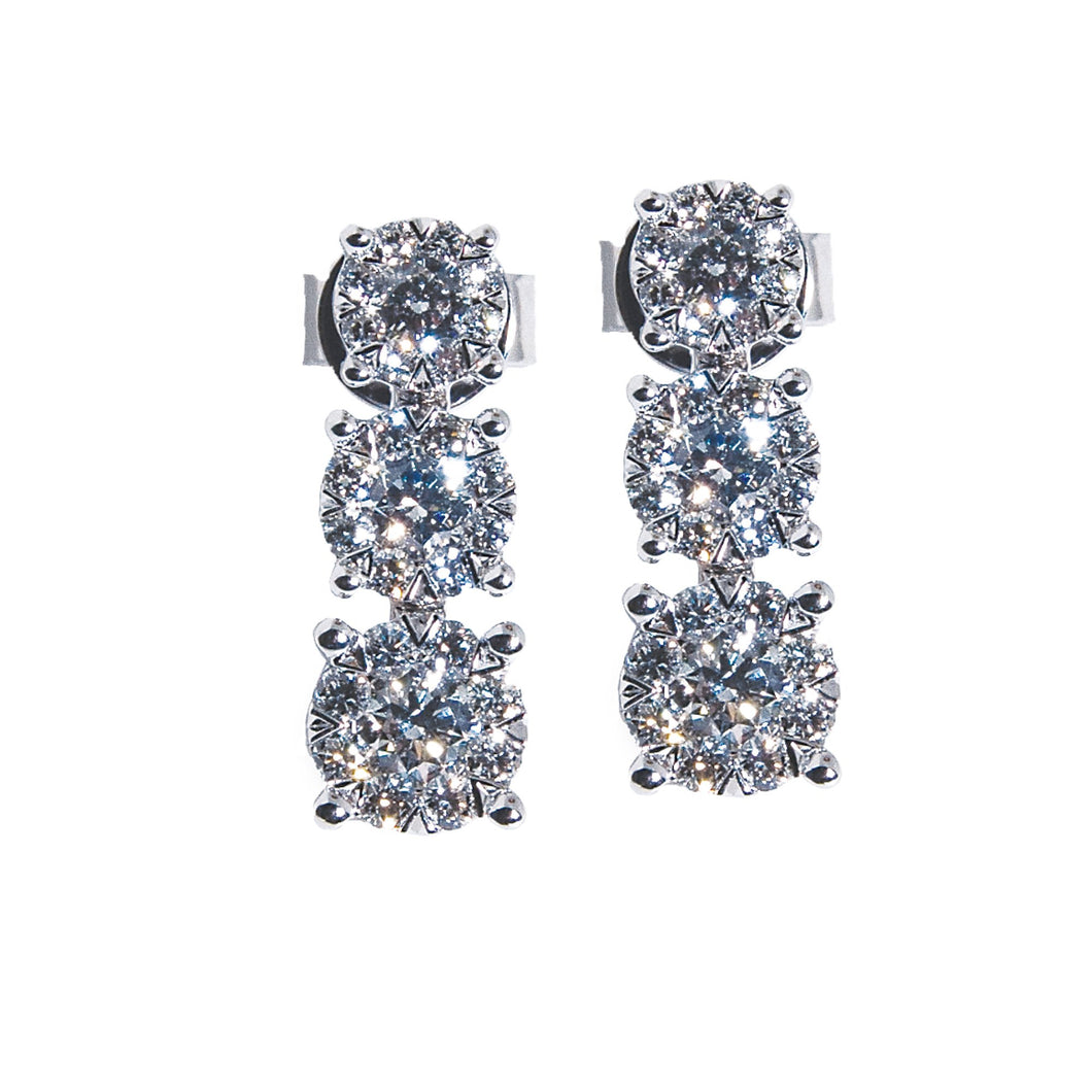 1.00 CTW Three Cluster Drop Earrings